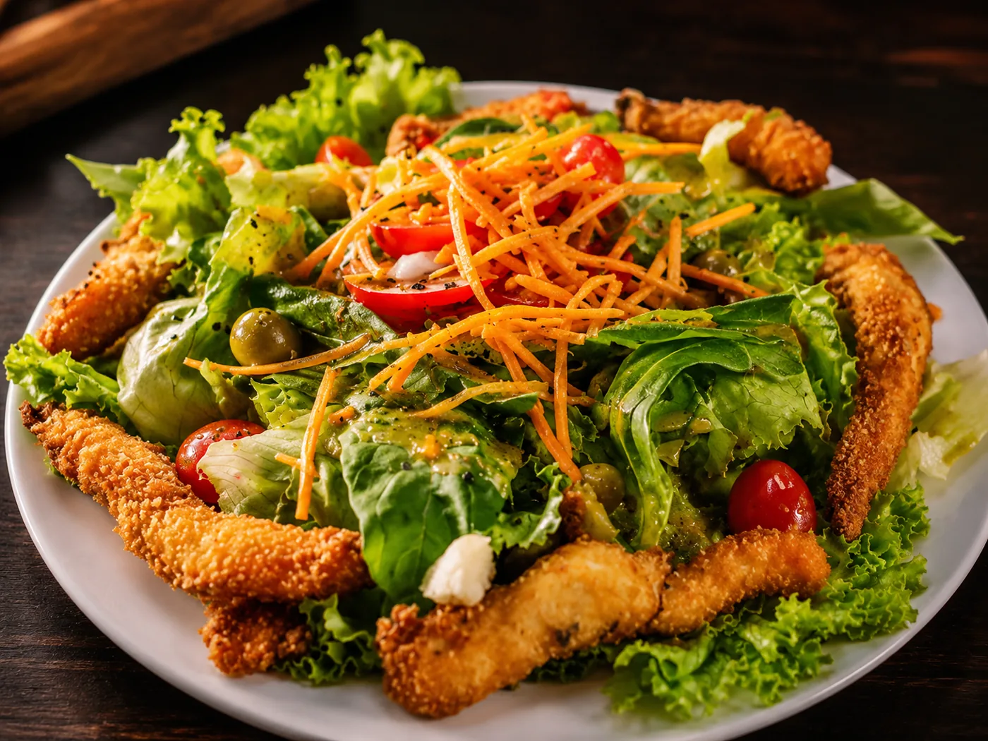 Fotografia gastronômica de salada premium para delivery